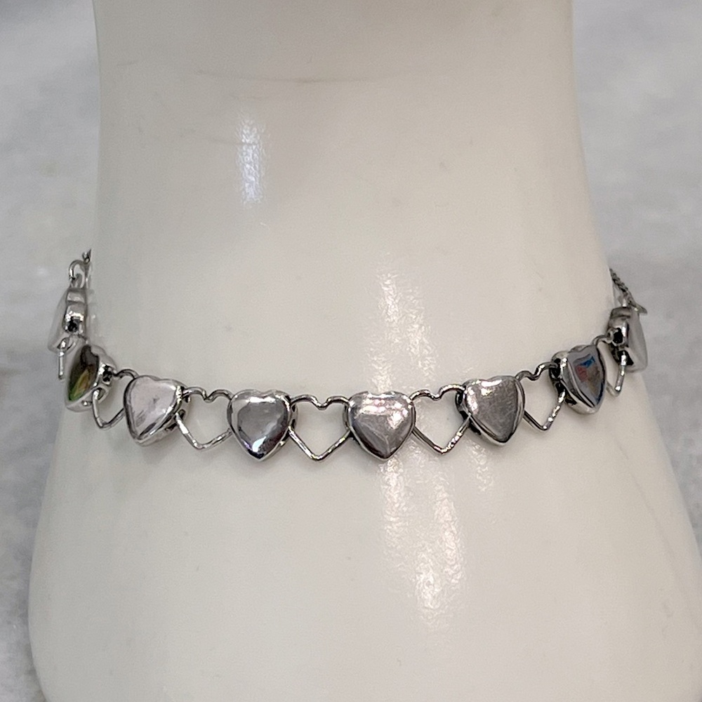 Sterling Silver Linked Solid Open Heart Bolo Brac… - image 2